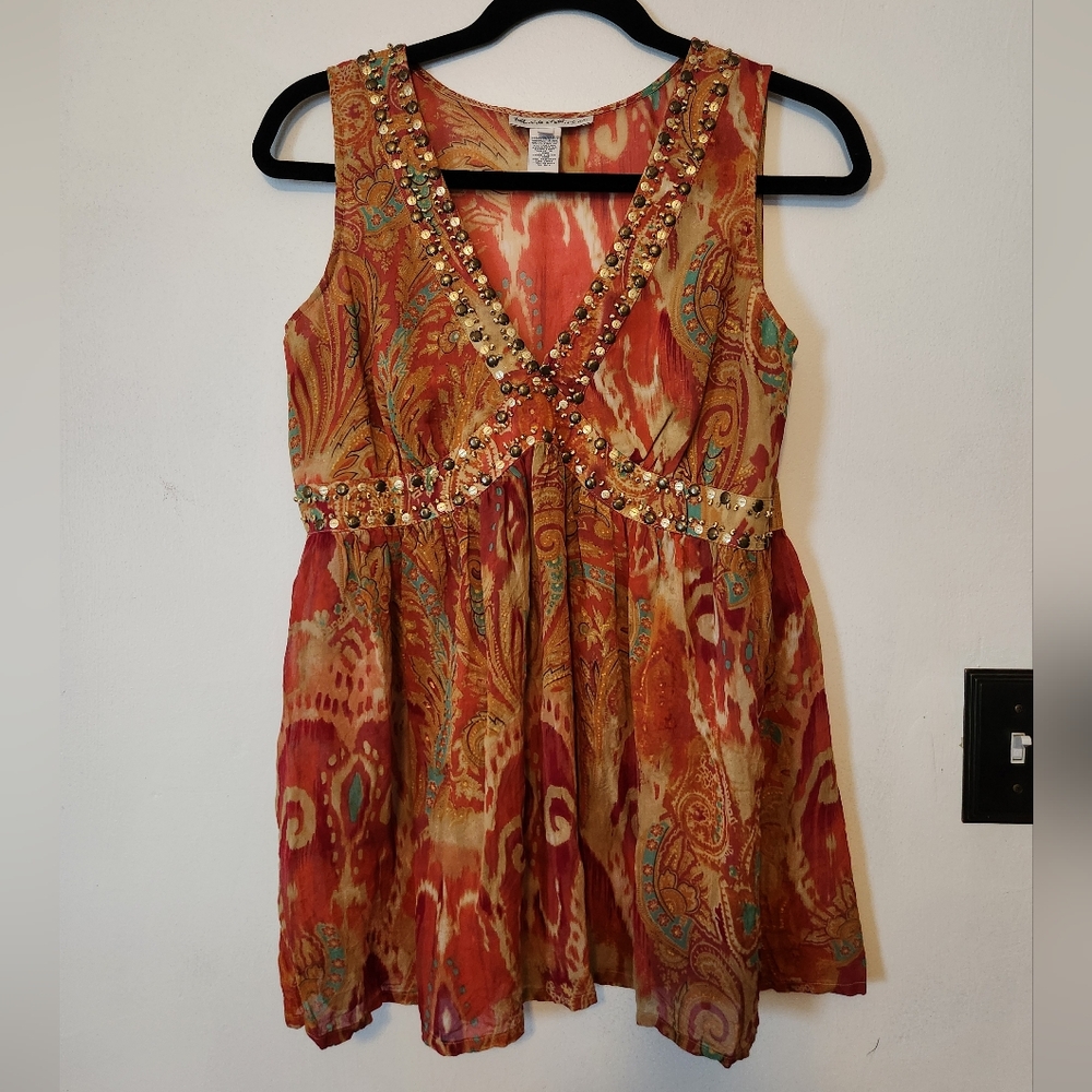 Telluride Clothing Co. Y2K Silk Beaded V-neck Paisley Blouse Size 8
